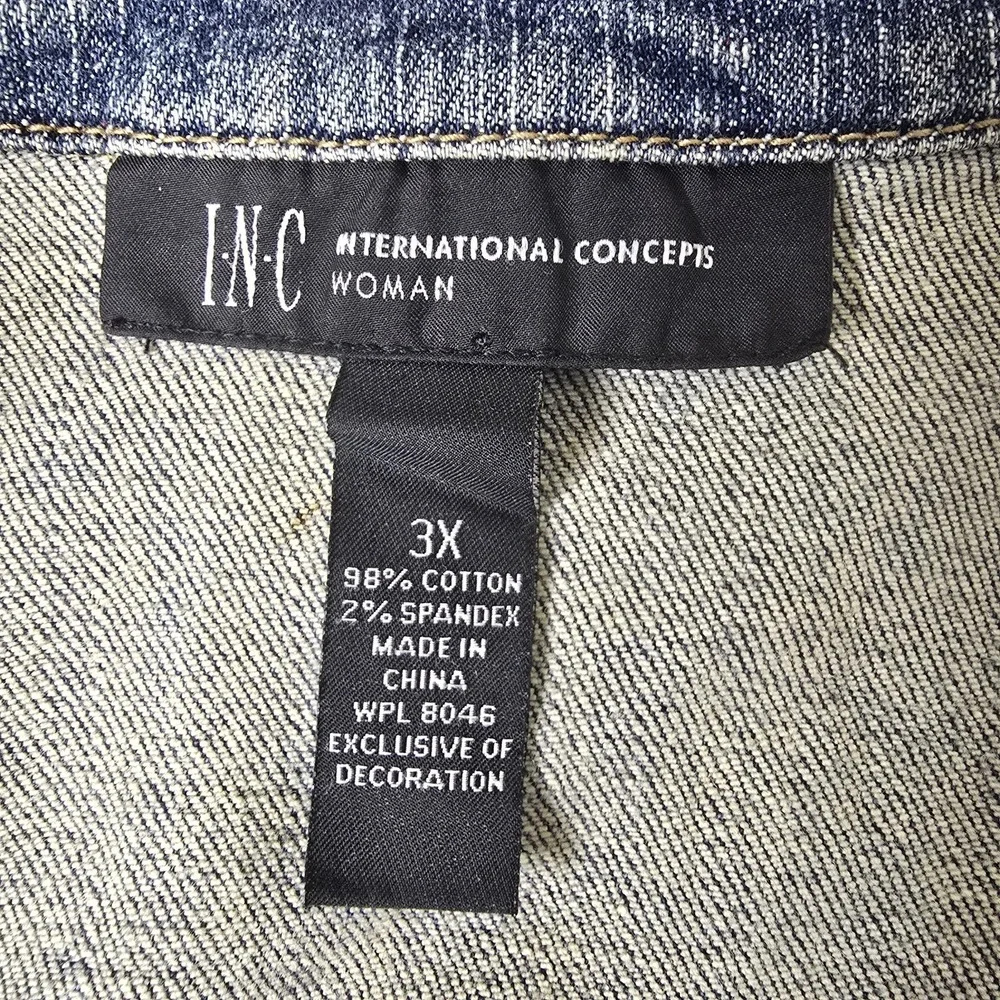 INC International Concepts Women Plus Size Embroidered Denim Jean Jacket Size 3X